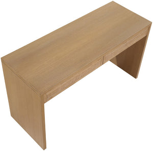 Meridian Furniture Avro Art Deco Oak Veneer Writing Desk with Woven Cane Accents for Home Office 77051Natural-T