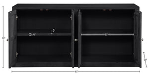 Meridian Furniture Vero Art Deco Oak Veneer Buffet with Cane Panels Modular Sideboard for Dining Room Black 2pc (63" W) 77052Black-T-2PC