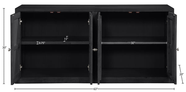 Meridian Furniture Vero Art Deco Oak Veneer Buffet with Cane Panels Modular Sideboard for Dining Room Black 2pc (63" W) 77052Black-T-2PC