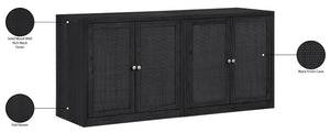 Meridian Furniture Vero Art Deco Oak Veneer Buffet with Cane Panels Modular Sideboard for Dining Room Black 2pc (63" W) 77052Black-T-2PC
