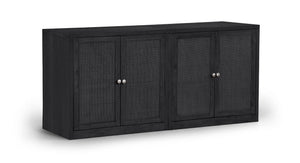 Meridian Furniture Vero Art Deco Oak Veneer Buffet with Cane Panels Modular Sideboard for Dining Room Black 2pc (63" W) 77052Black-T-2PC