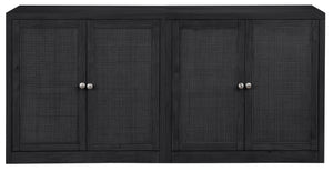 Meridian Furniture Vero Art Deco Oak Veneer Buffet with Cane Panels Modular Sideboard for Dining Room Black 2pc (63" W) 77052Black-T-2PC