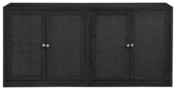 Meridian Furniture Vero Art Deco Oak Veneer Buffet with Cane Panels Modular Sideboard for Dining Room Black 2pc (63" W) 77052Black-T-2PC