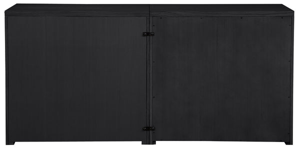 Meridian Furniture Vero Art Deco Oak Veneer Buffet with Cane Panels Modular Sideboard for Dining Room Black 2pc (63" W) 77052Black-T-2PC