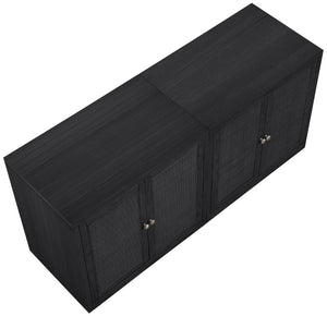 Meridian Furniture Vero Art Deco Oak Veneer Buffet with Cane Panels Modular Sideboard for Dining Room Black 2pc (63" W) 77052Black-T-2PC