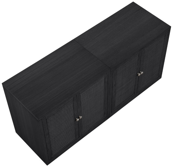 Meridian Furniture Vero Art Deco Oak Veneer Buffet with Cane Panels Modular Sideboard for Dining Room Black 2pc (63" W) 77052Black-T-2PC