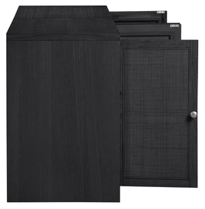 Meridian Furniture Vero Art Deco Oak Veneer Buffet with Cane Panels Modular Sideboard for Dining Room Black 2pc (63" W) 77052Black-T-2PC