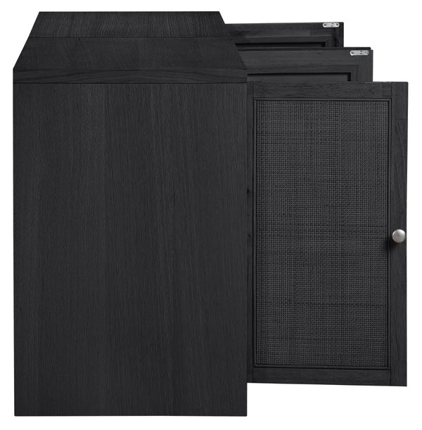 Meridian Furniture Vero Art Deco Oak Veneer Buffet with Cane Panels Modular Sideboard for Dining Room Black 2pc (63" W) 77052Black-T-2PC