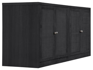 Meridian Furniture Vero Art Deco Oak Veneer Buffet with Cane Panels Modular Sideboard for Dining Room Black 2pc (63" W) 77052Black-T-2PC