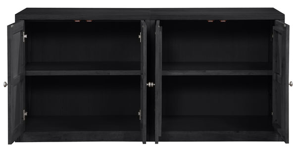 Meridian Furniture Vero Art Deco Oak Veneer Buffet with Cane Panels Modular Sideboard for Dining Room Black 2pc (63" W) 77052Black-T-2PC