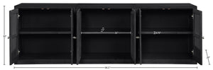 Meridian Furniture Vero Art Deco Oak Veneer Buffet with Cane Panels Modular Sideboard for Dining Room Black 3pc (94.5" W) 77052Black-T-3PC