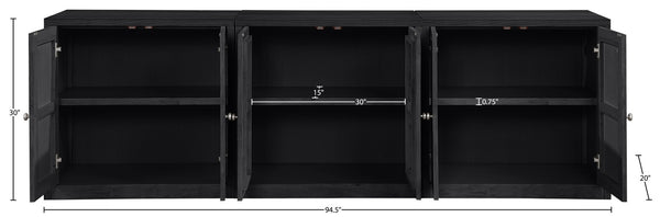 Meridian Furniture Vero Art Deco Oak Veneer Buffet with Cane Panels Modular Sideboard for Dining Room Black 3pc (94.5" W) 77052Black-T-3PC