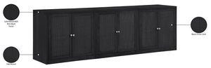 Meridian Furniture Vero Art Deco Oak Veneer Buffet with Cane Panels Modular Sideboard for Dining Room Black 3pc (94.5" W) 77052Black-T-3PC