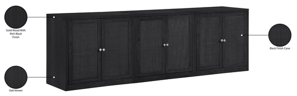 Meridian Furniture Vero Art Deco Oak Veneer Buffet with Cane Panels Modular Sideboard for Dining Room Black 3pc (94.5" W) 77052Black-T-3PC