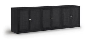 Meridian Furniture Vero Art Deco Oak Veneer Buffet with Cane Panels Modular Sideboard for Dining Room Black 3pc (94.5" W) 77052Black-T-3PC