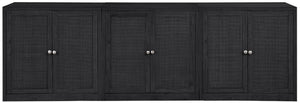 Meridian Furniture Vero Art Deco Oak Veneer Buffet with Cane Panels Modular Sideboard for Dining Room Black 3pc (94.5" W) 77052Black-T-3PC