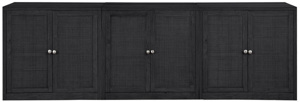 Meridian Furniture Vero Art Deco Oak Veneer Buffet with Cane Panels Modular Sideboard for Dining Room Black 3pc (94.5" W) 77052Black-T-3PC