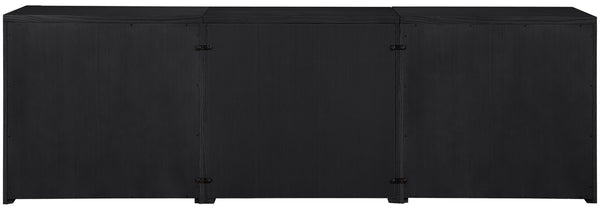 Meridian Furniture Vero Art Deco Oak Veneer Buffet with Cane Panels Modular Sideboard for Dining Room Black 3pc (94.5" W) 77052Black-T-3PC