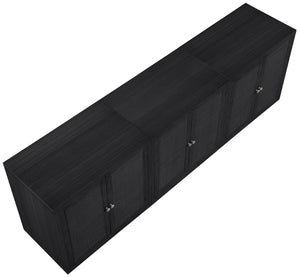 Meridian Furniture Vero Art Deco Oak Veneer Buffet with Cane Panels Modular Sideboard for Dining Room Black 3pc (94.5" W) 77052Black-T-3PC