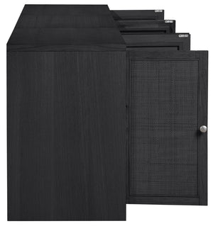 Meridian Furniture Vero Art Deco Oak Veneer Buffet with Cane Panels Modular Sideboard for Dining Room Black 3pc (94.5" W) 77052Black-T-3PC