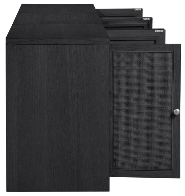 Meridian Furniture Vero Art Deco Oak Veneer Buffet with Cane Panels Modular Sideboard for Dining Room Black 3pc (94.5" W) 77052Black-T-3PC