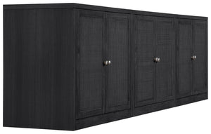 Meridian Furniture Vero Art Deco Oak Veneer Buffet with Cane Panels Modular Sideboard for Dining Room Black 3pc (94.5" W) 77052Black-T-3PC