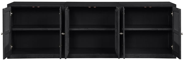 Meridian Furniture Vero Art Deco Oak Veneer Buffet with Cane Panels Modular Sideboard for Dining Room Black 3pc (94.5" W) 77052Black-T-3PC