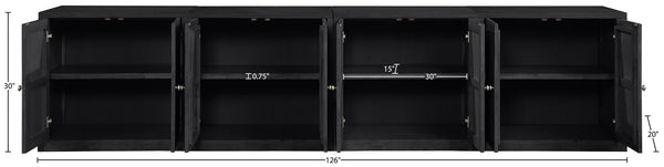 Meridian Furniture Vero Art Deco Oak Veneer Buffet with Cane Panels Modular Sideboard for Dining Room Black 4pc (126" W) 77052Black-T-4PC