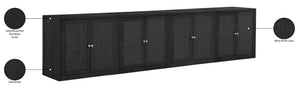 Meridian Furniture Vero Art Deco Oak Veneer Buffet with Cane Panels Modular Sideboard for Dining Room Black 4pc (126" W) 77052Black-T-4PC