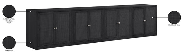 Meridian Furniture Vero Art Deco Oak Veneer Buffet with Cane Panels Modular Sideboard for Dining Room Black 4pc (126" W) 77052Black-T-4PC