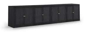 Meridian Furniture Vero Art Deco Oak Veneer Buffet with Cane Panels Modular Sideboard for Dining Room Black 4pc (126" W) 77052Black-T-4PC