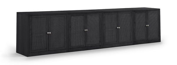 Meridian Furniture Vero Art Deco Oak Veneer Buffet with Cane Panels Modular Sideboard for Dining Room Black 4pc (126" W) 77052Black-T-4PC