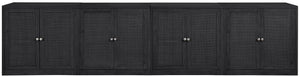 Meridian Furniture Vero Art Deco Oak Veneer Buffet with Cane Panels Modular Sideboard for Dining Room Black 4pc (126" W) 77052Black-T-4PC