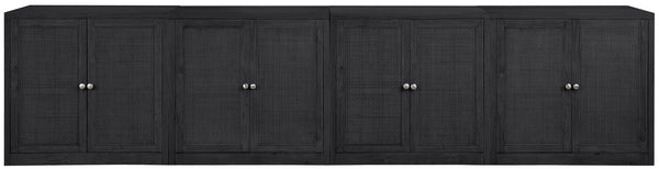 Meridian Furniture Vero Art Deco Oak Veneer Buffet with Cane Panels Modular Sideboard for Dining Room Black 4pc (126" W) 77052Black-T-4PC