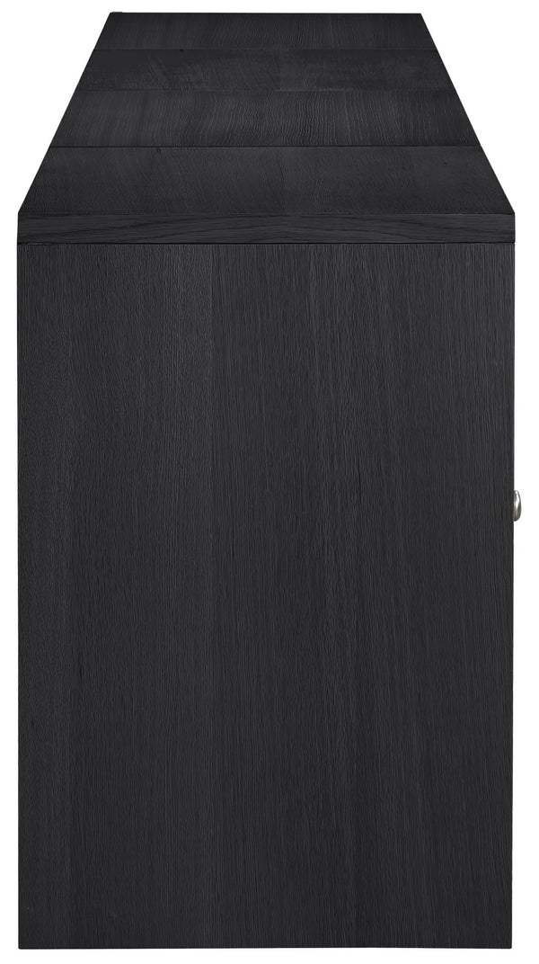 Meridian Furniture Vero Art Deco Oak Veneer Buffet with Cane Panels Modular Sideboard for Dining Room Black 4pc (126" W) 77052Black-T-4PC