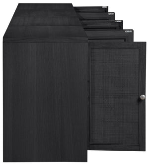 Meridian Furniture Vero Art Deco Oak Veneer Buffet with Cane Panels Modular Sideboard for Dining Room Black 4pc (126" W) 77052Black-T-4PC