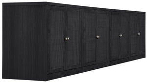 Meridian Furniture Vero Art Deco Oak Veneer Buffet with Cane Panels Modular Sideboard for Dining Room Black 4pc (126" W) 77052Black-T-4PC