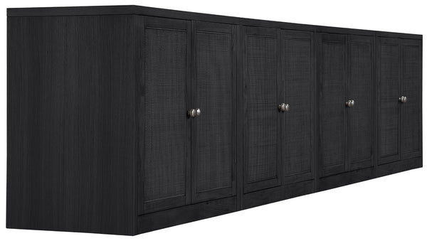 Meridian Furniture Vero Art Deco Oak Veneer Buffet with Cane Panels Modular Sideboard for Dining Room Black 4pc (126" W) 77052Black-T-4PC