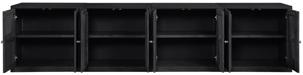 Meridian Furniture Vero Art Deco Oak Veneer Buffet with Cane Panels Modular Sideboard for Dining Room Black 4pc (126" W) 77052Black-T-4PC