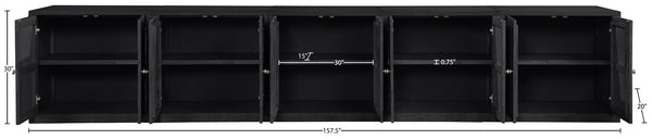 Meridian Furniture Vero Art Deco Oak Veneer Buffet with Cane Panels Modular Sideboard for Dining Room Black 5pc (157.5" W) 77052Black-T-5PC