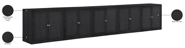 Meridian Furniture Vero Art Deco Oak Veneer Buffet with Cane Panels Modular Sideboard for Dining Room Black 5pc (157.5" W) 77052Black-T-5PC