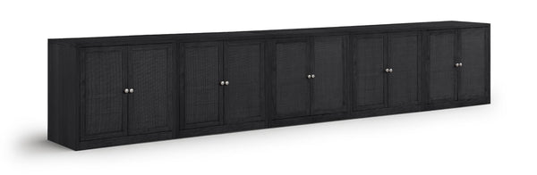 Meridian Furniture Vero Art Deco Oak Veneer Buffet with Cane Panels Modular Sideboard for Dining Room Black 5pc (157.5" W) 77052Black-T-5PC