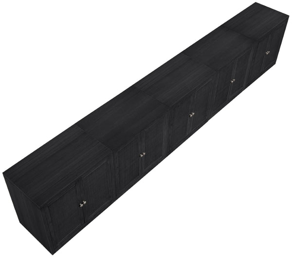 Meridian Furniture Vero Art Deco Oak Veneer Buffet with Cane Panels Modular Sideboard for Dining Room Black 5pc (157.5" W) 77052Black-T-5PC
