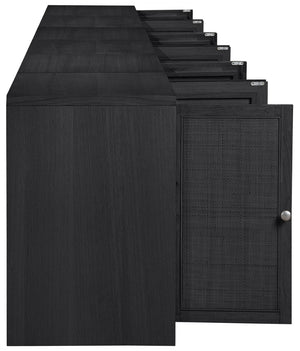 Meridian Furniture Vero Art Deco Oak Veneer Buffet with Cane Panels Modular Sideboard for Dining Room Black 5pc (157.5" W) 77052Black-T-5PC