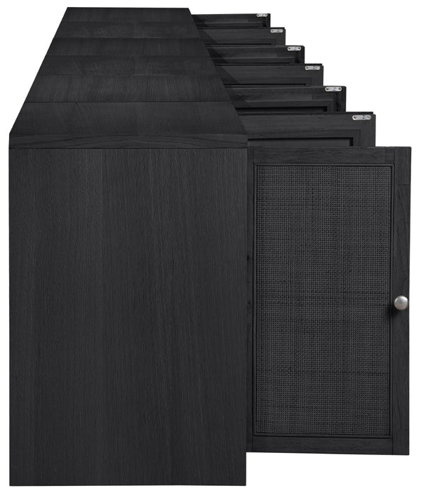 Meridian Furniture Vero Art Deco Oak Veneer Buffet with Cane Panels Modular Sideboard for Dining Room Black 5pc (157.5" W) 77052Black-T-5PC