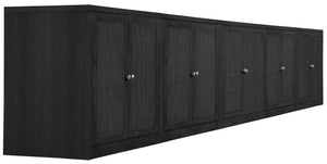 Meridian Furniture Vero Art Deco Oak Veneer Buffet with Cane Panels Modular Sideboard for Dining Room Black 5pc (157.5" W) 77052Black-T-5PC