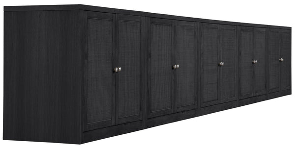 Meridian Furniture Vero Art Deco Oak Veneer Buffet with Cane Panels Modular Sideboard for Dining Room Black 5pc (157.5" W) 77052Black-T-5PC