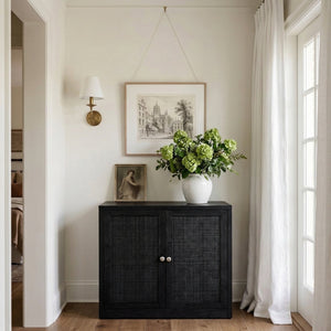 Meridian Furniture Vero Art Deco Oak Veneer Buffet with Cane Panels Modular Sideboard for Dining Room Black 1pc (31.5" W) 77052Black-T