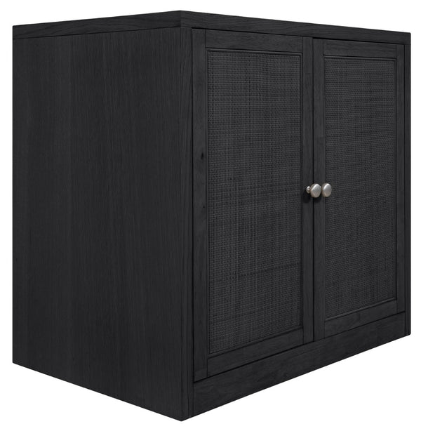 Meridian Furniture Vero Art Deco Oak Veneer Buffet with Cane Panels Modular Sideboard for Dining Room Black 1pc (31.5" W) 77052Black-T