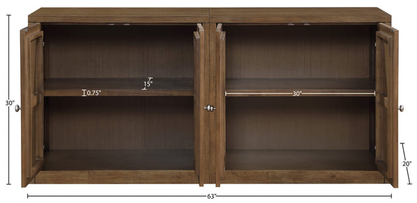 Meridian Furniture Vero Art Deco Oak Veneer Buffet with Cane Panels Modular Sideboard for Dining Room Brown 2pc (63" W) 77052Brown-T-2PC